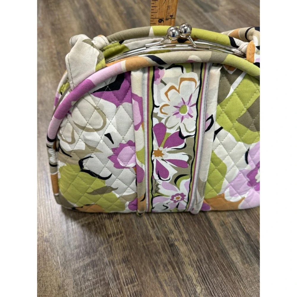 Vera Bradley Quilted Portobello Floral Bag Eloise Kiss Lock Satchel Green Purple